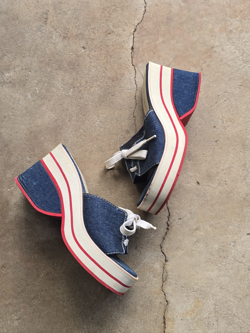 Vtg Y2K No Boundaries Denim Jeans Chunky Platform Wedge Sandals Shoes 6